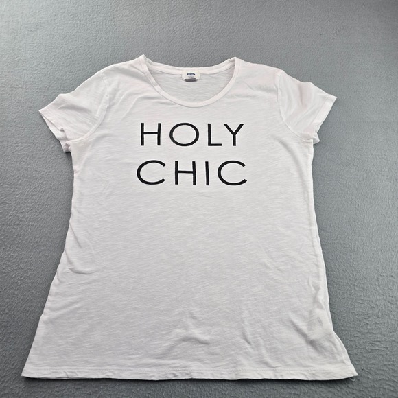 Old Navy Tops - Old Navy T-Shirt Top Womens Medium White Holy Chic Print Everyday Wear Crew Neck